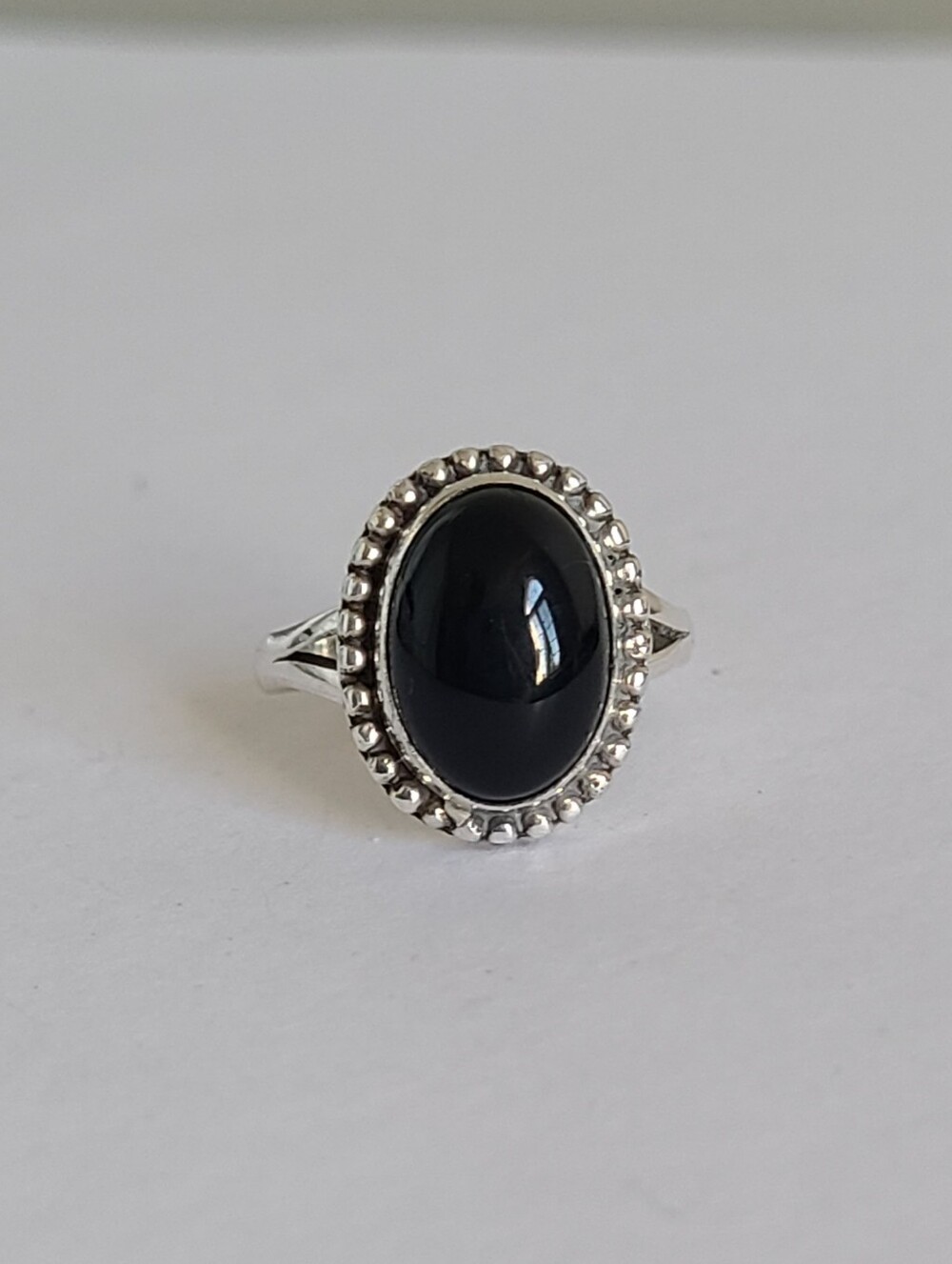 Boho Chunky Sterling Silver Oval Black Onyx Gemstone Cabochon Ring